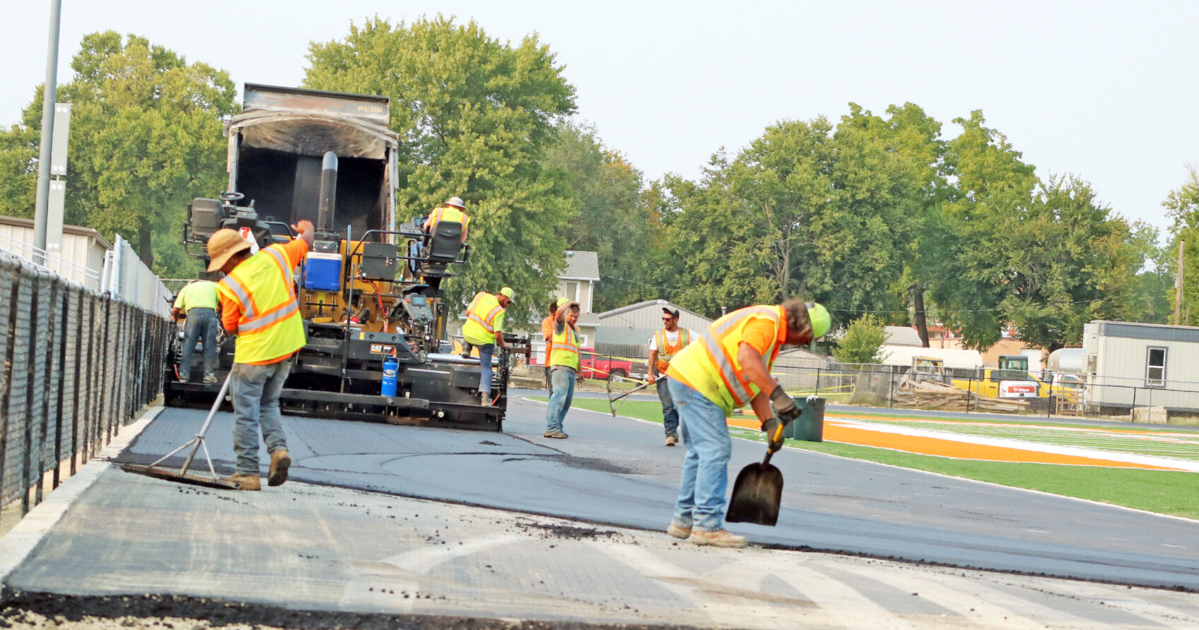 Asphalt being put on the track
